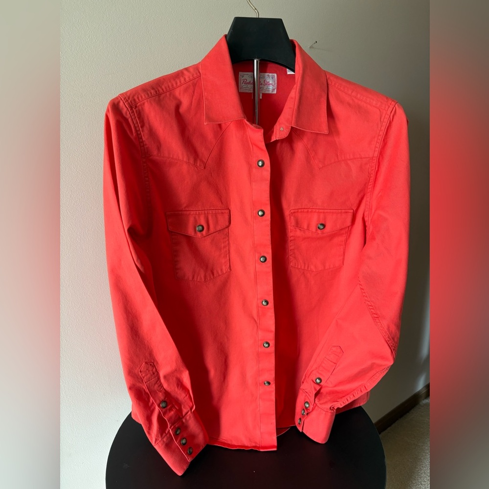 Panhandle Slim Western Orange Pearl Snap Ladies Cowgirl Shirt. Size Med Cotton